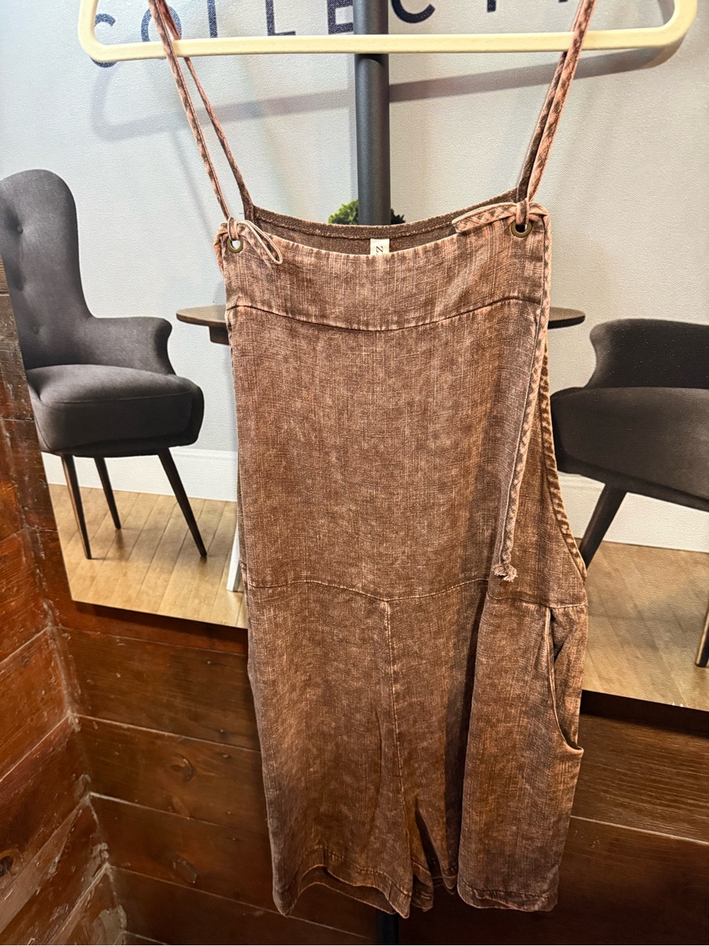 Zenana Outfitters Washed Brown Spaghetti Strap Jumper - Picture 1 of 3
